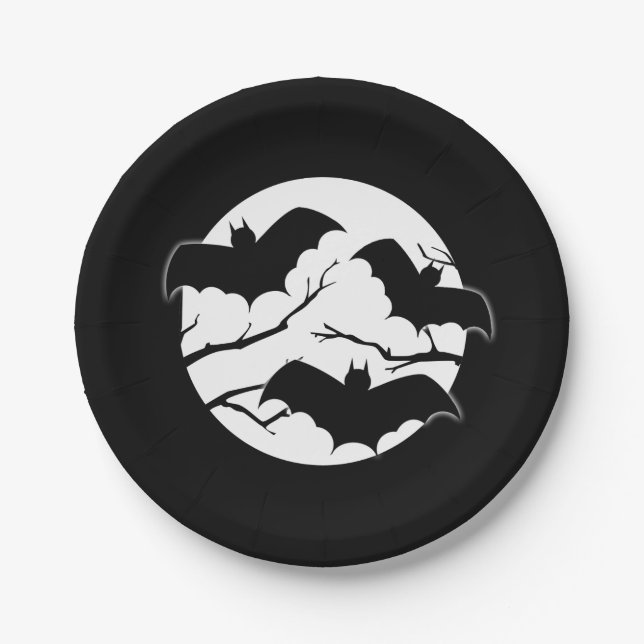 Spooky Bats In Moon Halloween Party Plates (Front)
