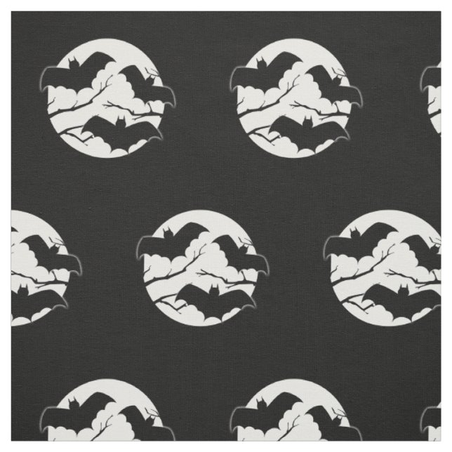 Spooky Bats In Moon Halloween Print Fabric (Swatch)