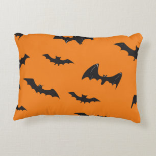 Spooky Bats on Orange Decorative Pillow