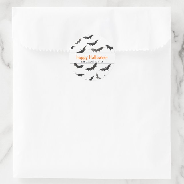 Spooky Bats Personalized Happy Halloween Classic Round Sticker (Bag)
