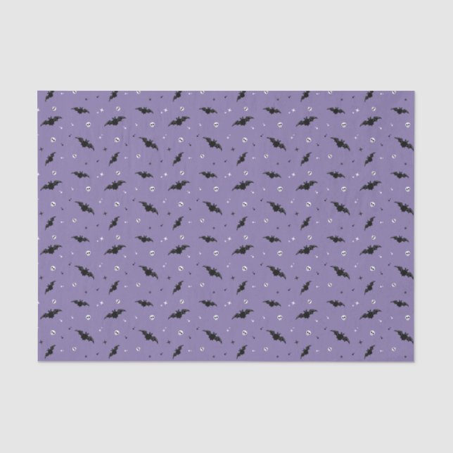 Spooky Bats & Skulls Tissue Paper - Purple  (Front)