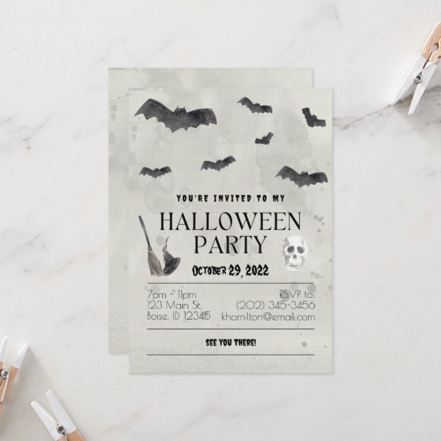 Spooky Bats Spooktacular Halloween Party  Invitation (Front/Back In Situ)