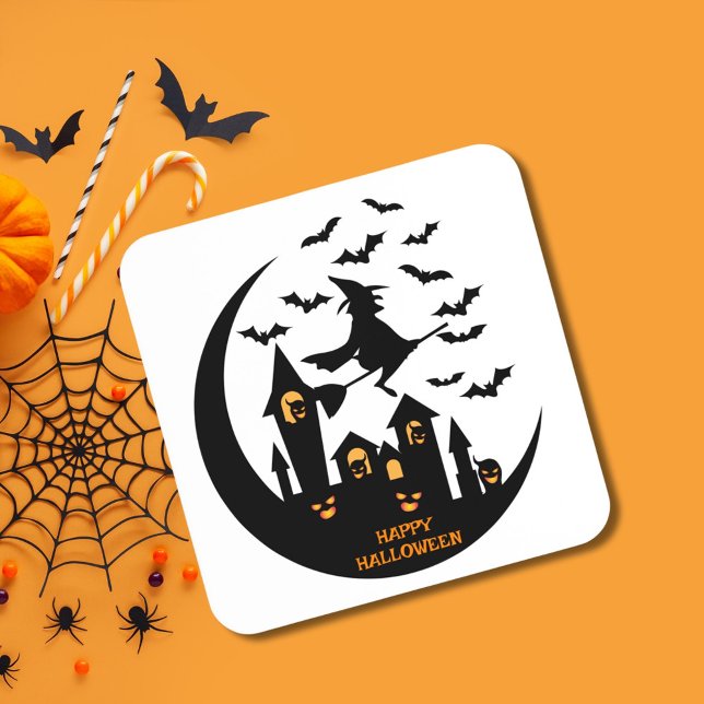 Spooky Bats & Witch Happy Halloween Custom  Coaster (Creator Uploaded)