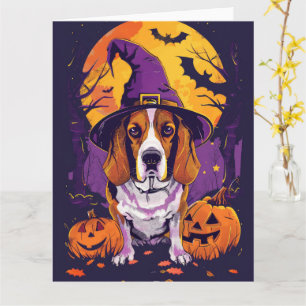 Spooky Beagle Halloween Witch And Pumpkin Card