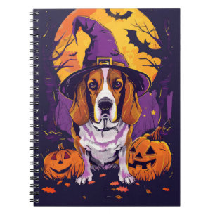Spooky Beagle Halloween Witch And Pumpkin Notebook
