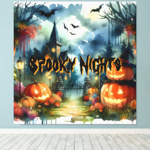 Spooky & Beautiful Halloween Landscape Watercolor Canvas Print