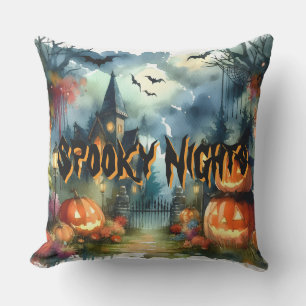 Spooky & Beautiful Halloween Landscape Watercolor Outdoor Pillow