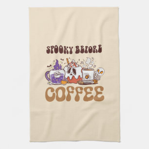 Spooky Before Coffee – Funny Ghost Coffee Brew Kitchen Towel