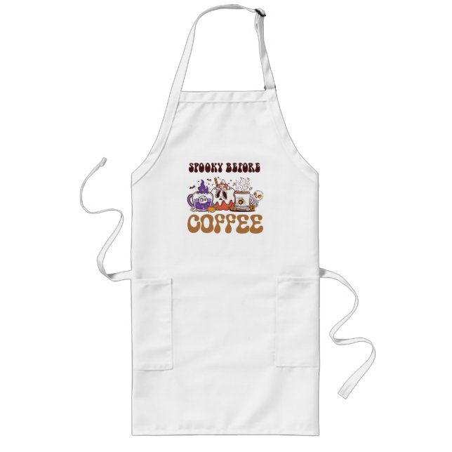 Spooky Before Coffee – Funny Ghost Coffee Brew Long Apron (Front)