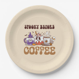 Spooky Before Coffee – Funny Ghost Coffee Brew Paper Plate