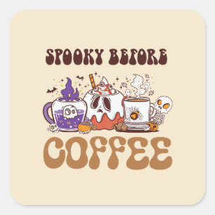 Spooky Before Coffee Square Sticker