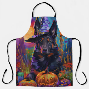 Spooky Belgian Shepherd Halloween Witch Pumpkin Apron