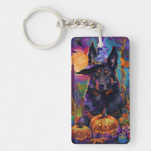 Spooky Belgian Shepherd Halloween Witch Pumpkin Keychain