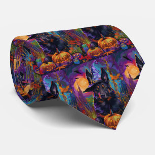 Spooky Belgian Shepherd Halloween Witch Pumpkin Tie