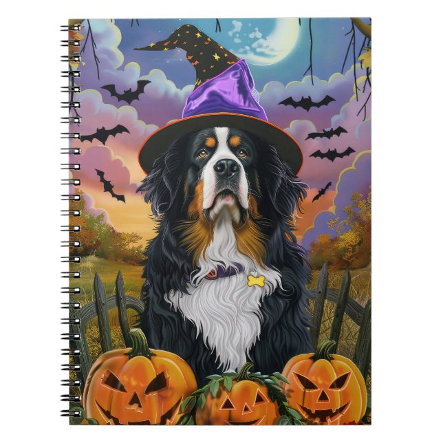 Spooky Bernese Mountain Halloween Witch Pumpkin Notebook (Front)