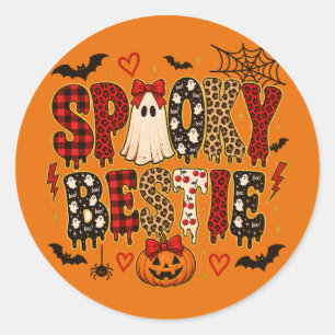 Spooky Bestie Halloween   Leopard Print Mixe Classic Round Sticker
