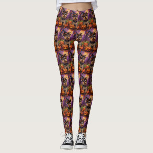 Spooky Biewer Terrier Halloween Witch And Pumpkin Leggings