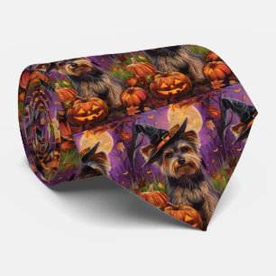 Spooky Biewer Terrier Halloween Witch And Pumpkin Tie