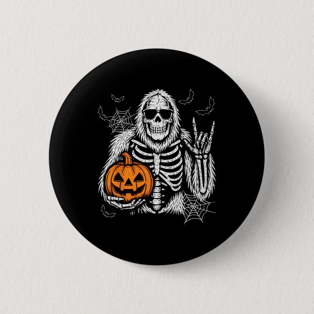 Spooky Bigfoot Jack O Lantern Skeleton Halloween B 2 Inch Round Button (Front)