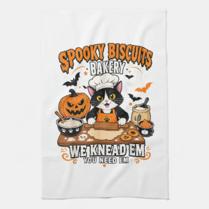 Spooky Biscuits Bakery Black Cat Halloween Baking Kitchen Towel