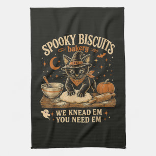 Spooky Biscuits Bakery Black Cat Halloween Kitchen Towel