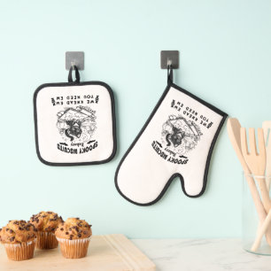 Spooky Biscuits Bakery Black Cat Kneading Ghosts Oven Mitt & Pot Holder Set