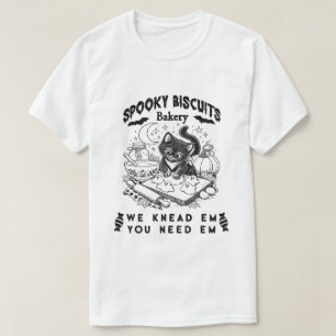 Spooky Biscuits Bakery Black Cat Kneading Ghosts T-Shirt