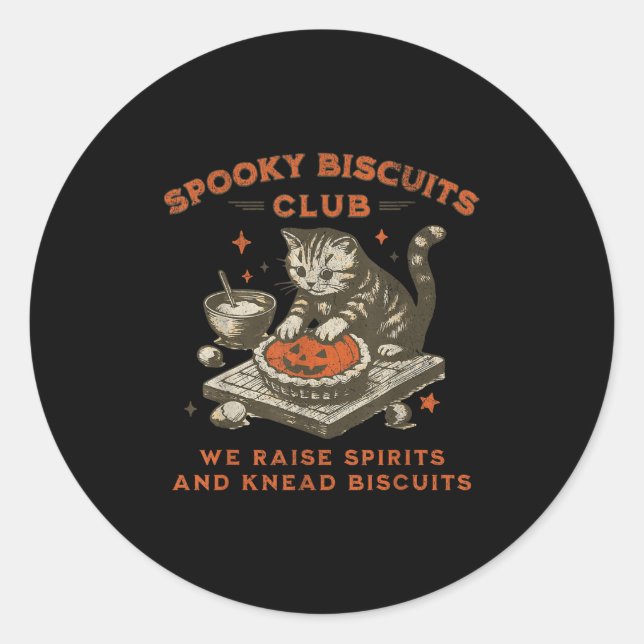 Spooky Biscuits Club Cat, Funny Halloween Baking T Classic Round Sticker (Front)