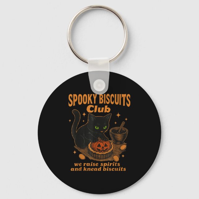 Spooky Biscuits Club Cat, Funny Halloween Baking T Keychain (Front)