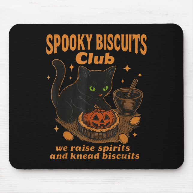 Spooky Biscuits Club Cat, Funny Halloween Baking T Mouse Pad (Front)