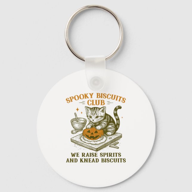 Spooky Biscuits Club Cat Funny Halloween Baking Te Keychain (Front)