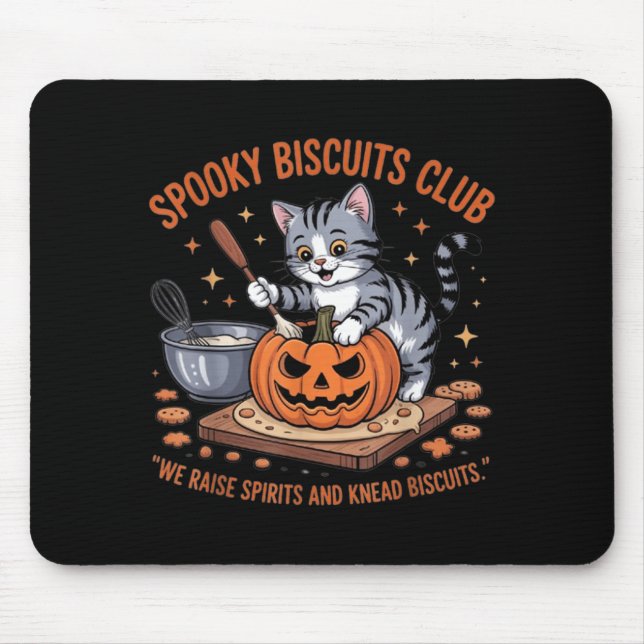Spooky Biscuits Club Cat Funny Halloween Mouse Pad (Front)