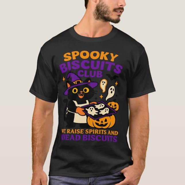 Spooky Biscuits Club Cat Halloween Funny Baking  T-Shirt (Front)