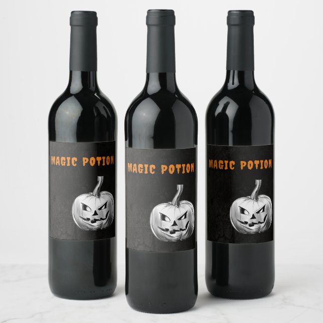 Spooky Black and Grey Halloween Party Wine Label (Bottles)