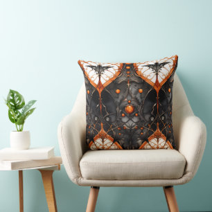 SPOOKY BLACK AND ORANGE GOTHIC HALLOWEEN SCENE THROW PILLOW