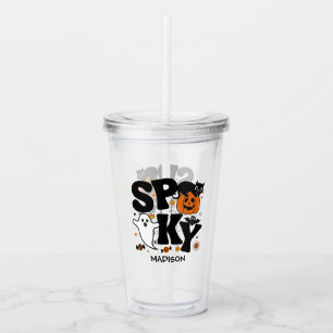 Spooky Black And Orange Halloween Acrylic Tumbler
