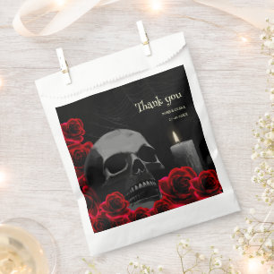 Spooky Black and Red Gothic Skull Roses Halloween Favour Bag