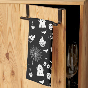 Spooky Black and White Halloween Kitchen Towels 