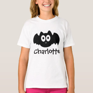 Spooky Black Bat Halloween Personalized Name T-Shirt
