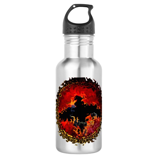 Spooky Black Bat Red Flames 532 Ml Water Bottle (Front)