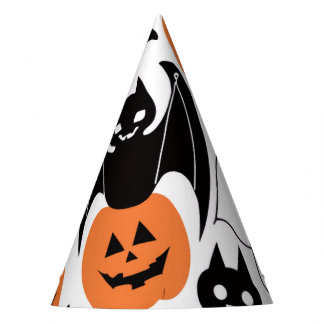 Spooky Black Bats, Ghosts Pumpkins Halloween Party Hat