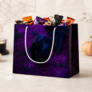 Spooky Black Blue Rose, Black Spiders, Purple, ZSG Large Gift Bag