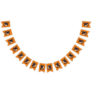 Spooky Black Cat & And Jack-o-Lantern Orange Bunting Flags