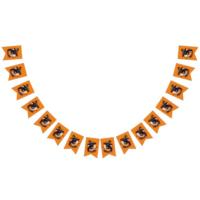 Spooky Black Cat & And Jack-o-Lantern Orange Bunting Flags (All)
