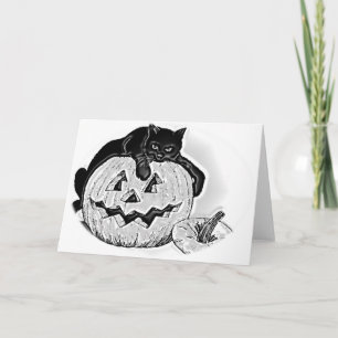 Spooky Black Cat and Pumpkin Halloween Card