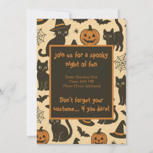 Spooky Black Cat and Pumpkin Halloween Party  Invitation