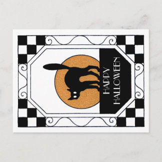 Spooky Black Cat - Art Deco Postcard