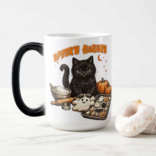 Spooky Black Cat Bakery Halloween BakingCookies Magic Mug (With Donut)