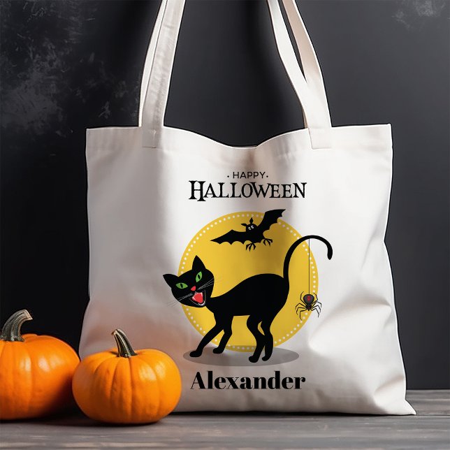 Spooky Black Cat Black Widow Spider Halloween Tote Bag (Creator Uploaded)