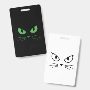 Spooky Black Cat Green Eyes Badge